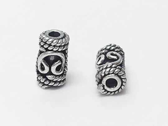 Bali Style Silver Tube Bead With Rope & Scroll Accents