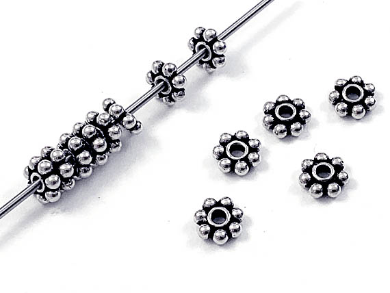 6mm (Approx). oxidized Bali Style Silver Daisy Strand (Approximately 115 beads).