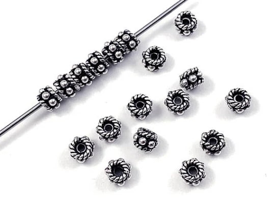 4.5x3mm Rope Accent Daisy Bali Style Silver Beads Strand