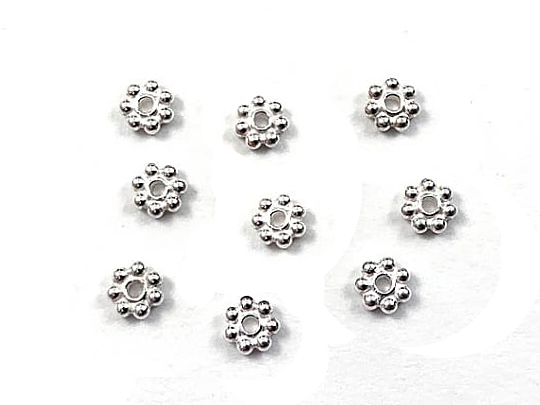 5mm Bright White Bali Style Silver Daisy Strand   (Approximately 138 beads).  1.5mm Thick