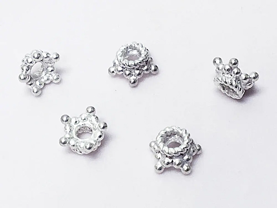 7.5mm 5-Point Star Brght White Bali Silver Bead Cap