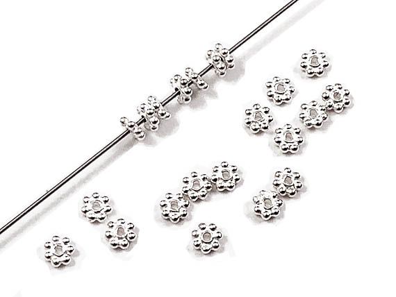 3.5mm Bright White Bali Style Silver Daisy Beads Pack of 50