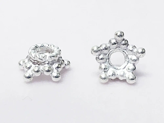 8mm 5-Point Star Brght White Bali Silver Bead Cap 