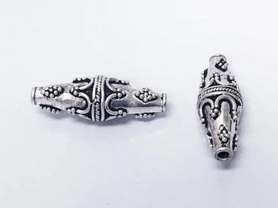 25x9mm Decorative Bi-Cone Bali Style Silver Bead