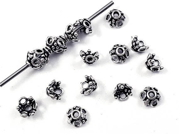 7mm Bali Style Silver 3-Petal / 3-Cluster Bead Caps