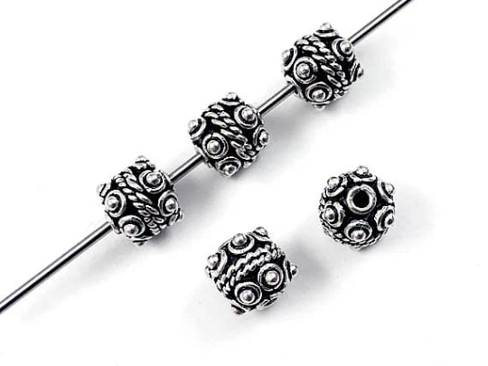 6.5mm Fancy Design Bali Style Silver Bead Strand ($0.93/gm to $0.85/gm)