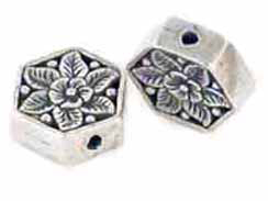 Sterling Silver Hexagon  Floral Bead