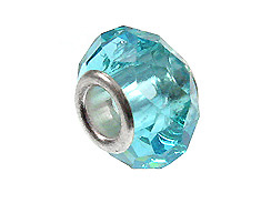 March Faceted Glass Bead, with Plated Silver Core  - Aquamarine