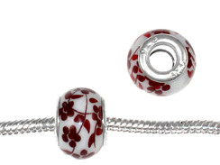 14mm Red Floral Lampwork Glass Beads -  Plated Core