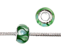 13mm Green Lampwork Glass Beads - Plated Core
