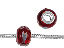 14mm Dark Red Lampwork Glass Beads -  Plated Core
