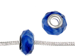 Faceted Large Hole Glass Bead - Blue