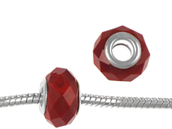 Faceted Large Hole Glass Bead - Red