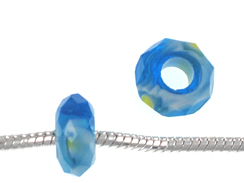 14mm Faceted Glass Bead - Blue Water Color