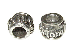 Sterling Silver "MOM" Large Hole Bead-6x7.5mm (3.9mm Hole)