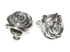 Sterling Silver Rose Large Hole Bead-9.3x9.5mm (3.9mm Hole)
