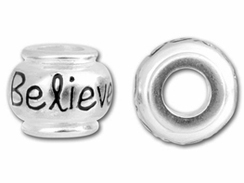 10mm Sterling Silver BELIEVE bead with 4.5mm hole, Pandora Compatible 