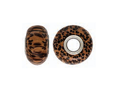 14mm Animal Print Wood Large Hole Bead with Sterling Silver Core