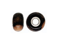 14mm Java Wood Large Hole Bead with Sterling Silver Core