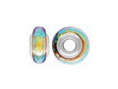 14mm Paula Radke Dichroic Glass Rondelle Bead with Sterling Silver Core - Flurescent Green