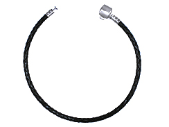 9-inch <b>SILVER PLATED</b> leather bracelet with screw-on endcap fits Pandora compatible beads with at Least 4.3mm Hole.