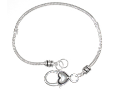 8.5-inch <b>SILVER PLATED</b> snake bracelet with screw-on endcap fits Pandora compatible beads with at least 4.3mm Hole.