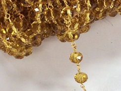 8mm Golden Shaddow Crystal  Faceted Rondell Crystal Glass Gold Plated Wire Wrapped chain by foot - Rosary Bead Chain