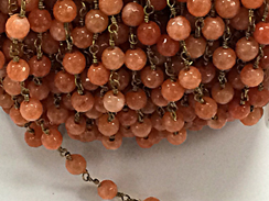 6mm Coral Jade Faceted Beaded 6mm Round Rosary Chain by Foot, Gold Plated Wire, Gemstone Rosary Chain By Foot