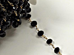 8mm Black Crystal Antique Brass Wire Wrapped Chain by Foot - Rosary Bead Chain
