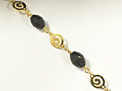10x7.7mm Faceted Black Oval Crystal Gold Plated Chain 