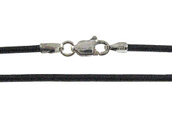 16-inch 1.5mm Round BLACK Leather Necklace With Sterling Silver Lobster Clasp