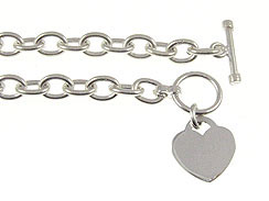 Sterling Silver 7-inch Heavy Cable Link Bracelet With Heart Tag 
