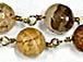 8mm Picture Jasper Faceted Round Gemstone Chain By foot, Antique Gold Wire