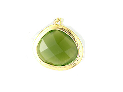 Faceted Glass Pendants with Gold Plated Trim - Olive