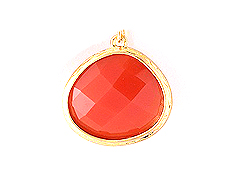 Faceted Glass Pendants with Gold Plated Trim - Coral