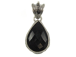 Faceted Pear Shape Onyx Pendant in Sterling Silver