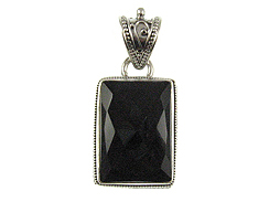 Faceted Rectangle Shape Onyx Pendant in Sterling Silver