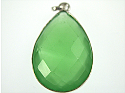 Sterling Silver Gemstone Bezel Large Pendant - Chalcedony Green