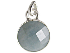 Sterling Silver Gemstone Round Bezel  Pendant - Aquamarine