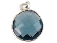 Sterling Silver Gemstone Round Bezel  Pendant - London Blue Hydro ( Sparkling Blue)