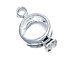 Sterling Silver Wedding Ring Set with Clear Crystal Charm 