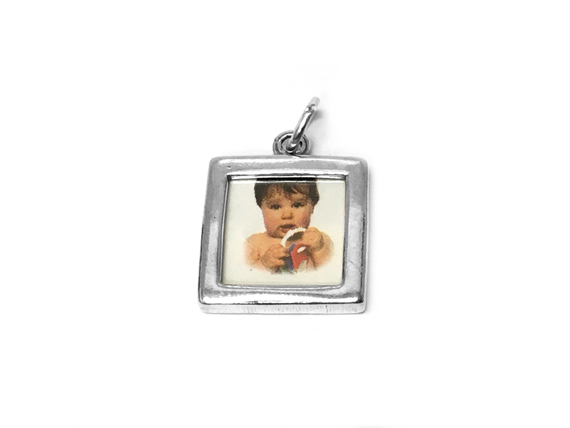 Sterling Silver Double Sided Plain Square Picture Frame Charm with Jumpring