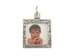 Sterling Silver Double Sided Design Square Picture Frame Charm with Jumpring