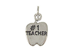 Sterling Silver #1 Teacher Apple Charm with Jumpring