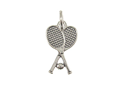 Sterling Silver Tennis Rackets with Ball  Charm with Jumpring
