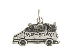 Sterling Silver Mini Van with Mom' s Taxi Charm with Jumpring