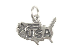 Sterling Silver Shape Of United States with USA Charm with Jumpring