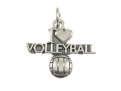 Sterling Silver I Love Volleyball Charm with Jumpring