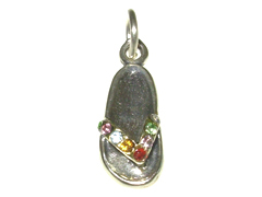 Sterling Silver Flip Flop Sandal with Multi Colored Swarovski Xtals Charm 