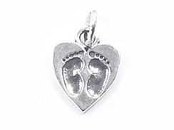 Sterling Silver Baby Foot Prints Heart Charm with Jumpring